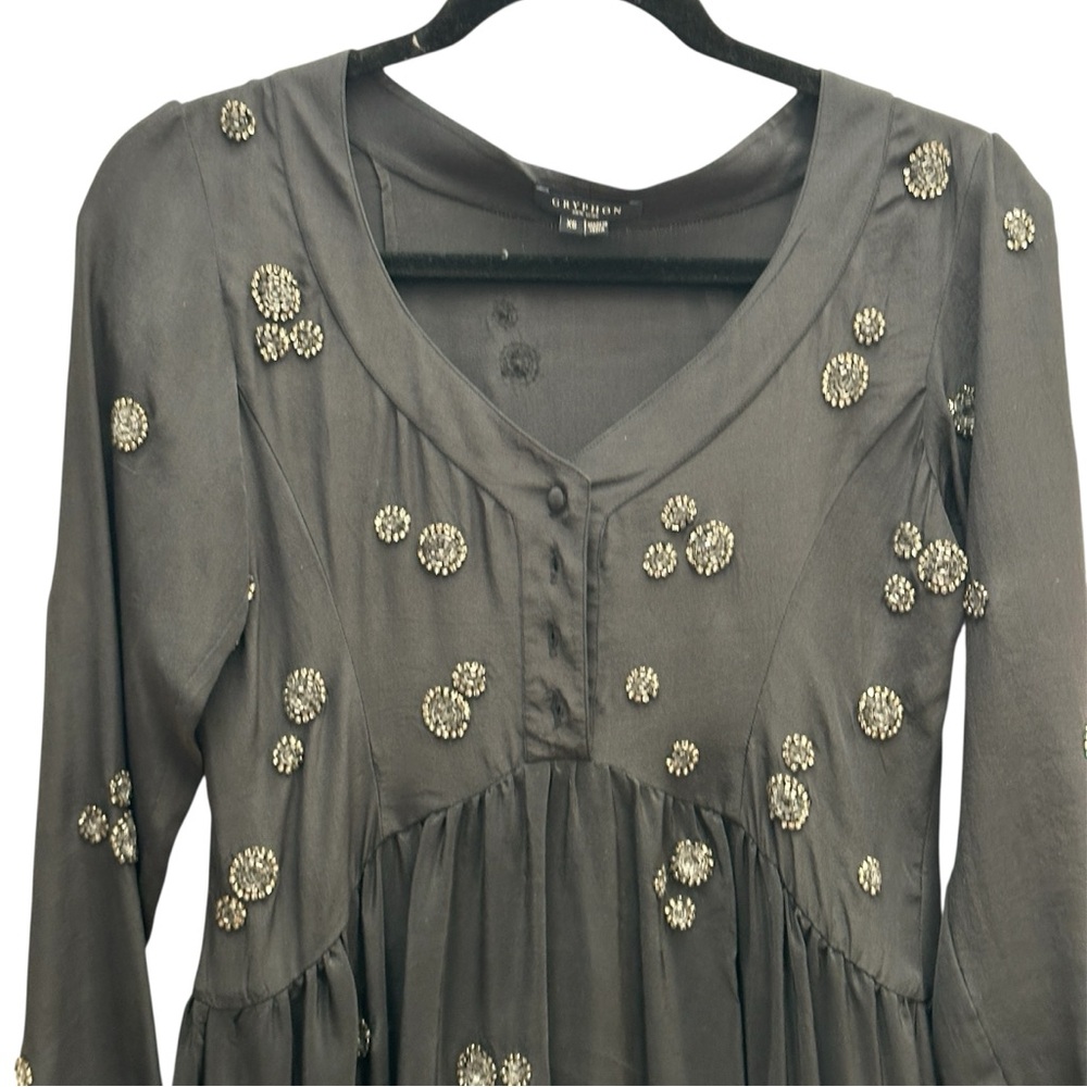 Gryphon New York Silk Black Beaded Long Sleeved Dress, sz XS